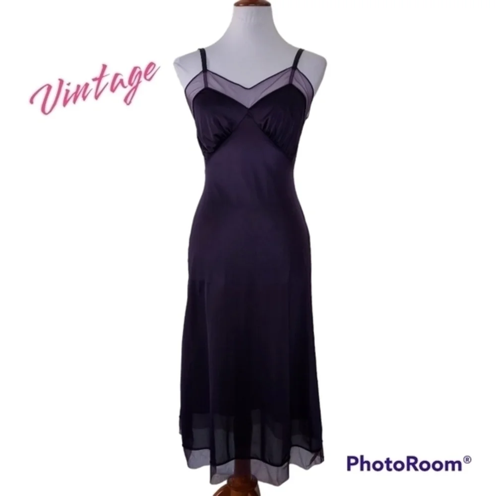 Vintage 40s Navy Blue Vanity Fair Nylon Slip Dress